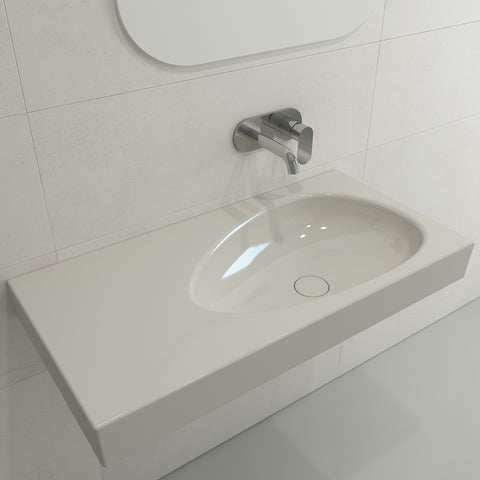 BOCCHI Etna 36" Palette Shaped Wallmount Fireclay Bathroom Sink, Biscuit, 1115-014-0125