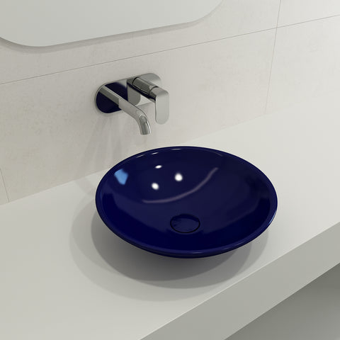 BOCCHI Venezia 16" Round Vessel Fireclay Bathroom Sink, Sapphire Blue, 1120-010-0125
