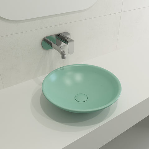 BOCCHI Venezia 16" Round Vessel Fireclay Bathroom Sink, Matte Mint Green, 1120-033-0125
