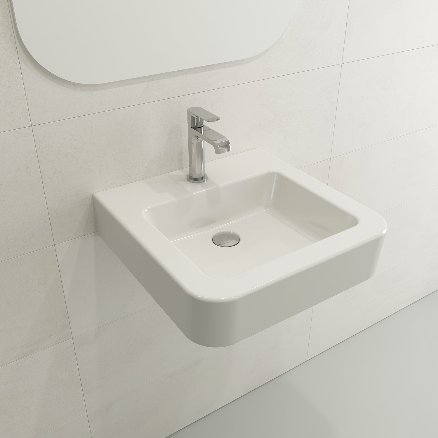 BOCCHI Parma 20" Rectangle Wallmount Fireclay Bathroom Sink, White, Single Faucet Hole, 1122-001-0126