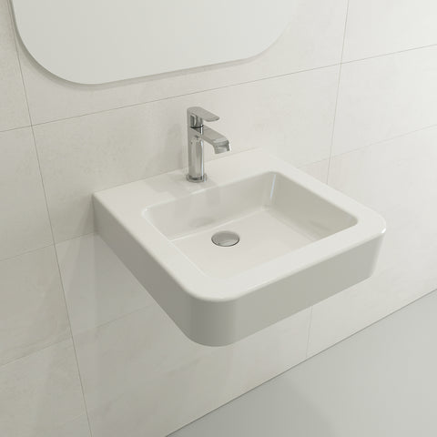 BOCCHI Parma 20" Rectangle Wallmount Fireclay Bathroom Sink, White, Single Faucet Hole, 1122-001-0126