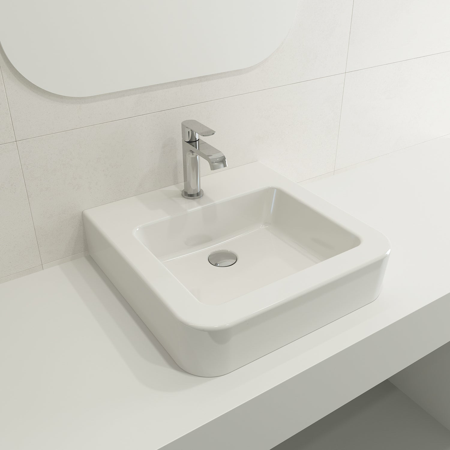 BOCCHI Parma 20" Rectangle Wallmount Fireclay Bathroom Sink, White, Single Faucet Hole, 1122-001-0126