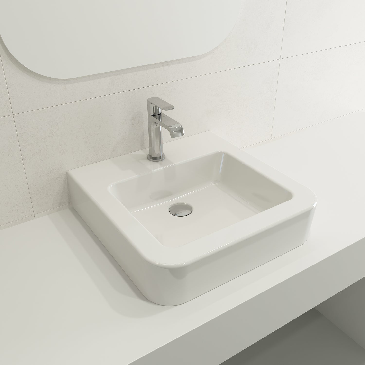 BOCCHI Parma 20" Rectangle Wallmount Fireclay Bathroom Sink, White, Single Faucet Hole, 1122-001-0126