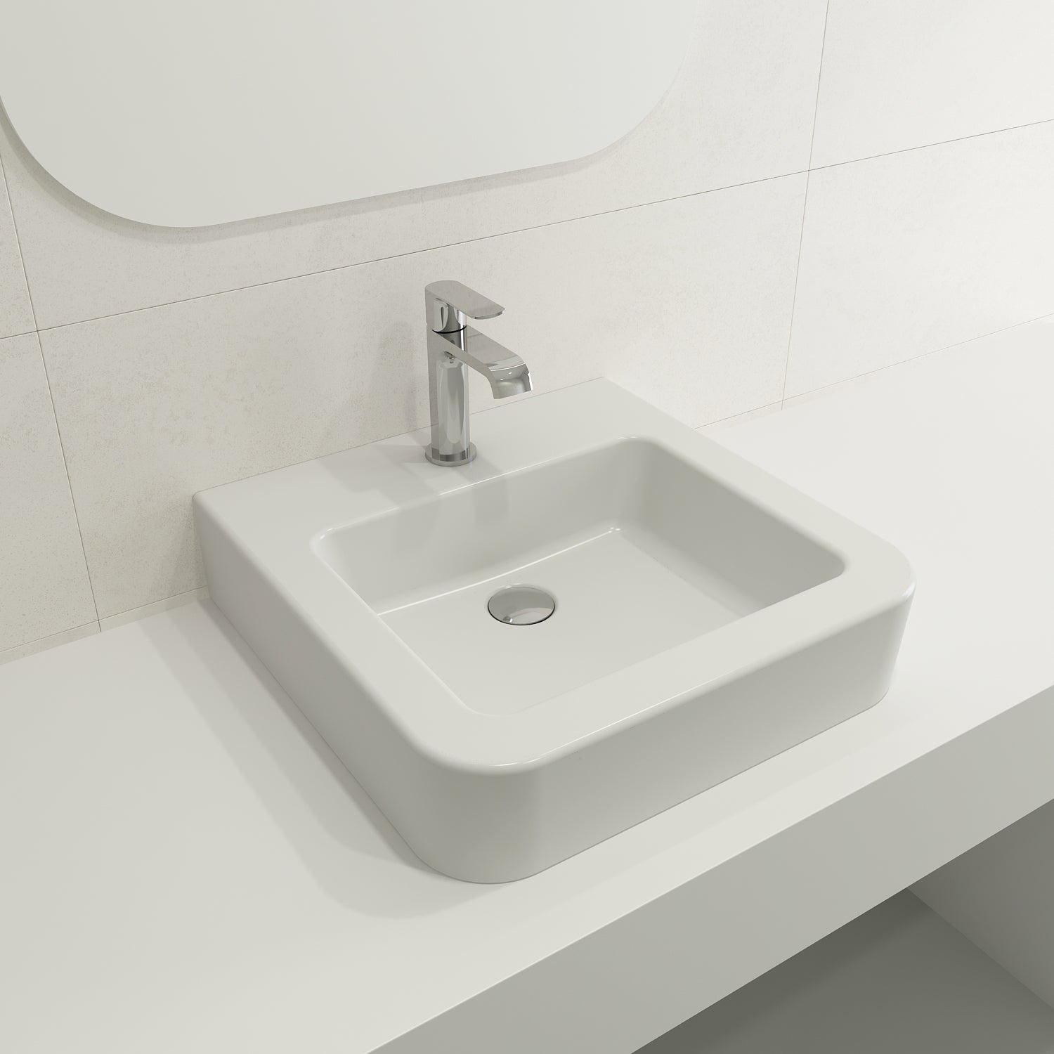 BOCCHI Parma 20" Rectangle Wallmount Fireclay Bathroom Sink, Matte White, Single Faucet Hole, 1122-002-0126