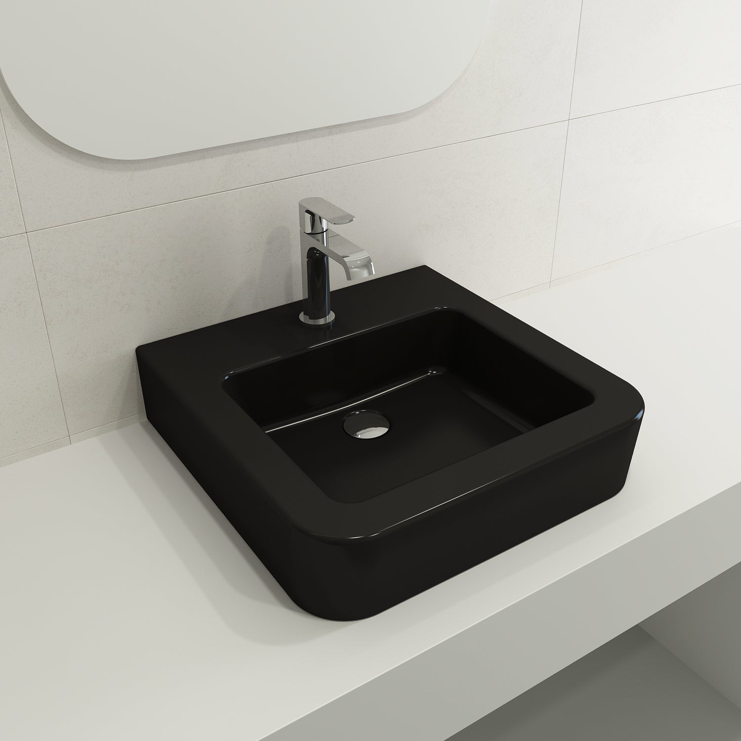 Alternate Image for BOCCHI Parma 20" Rectangle Wallmount Fireclay Bathroom Sink, Matte Black, Single Faucet Hole, 1122-004-0126
