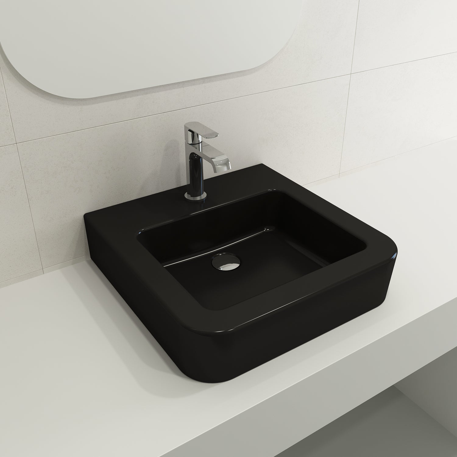 Alternate Image for BOCCHI Parma 20" Rectangle Wallmount Fireclay Bathroom Sink, Matte Black, Single Faucet Hole, 1122-004-0126