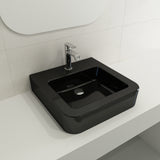 BOCCHI Parma 20" Rectangle Wallmount Fireclay Bathroom Sink, Black, Single Faucet Hole, 1122-005-0126