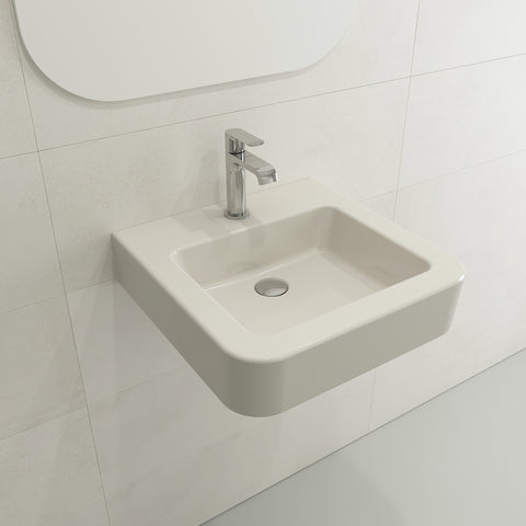 BOCCHI Parma 20" Rectangle Wallmount Fireclay Bathroom Sink, Biscuit, Single Faucet Hole, 1122-014-0126