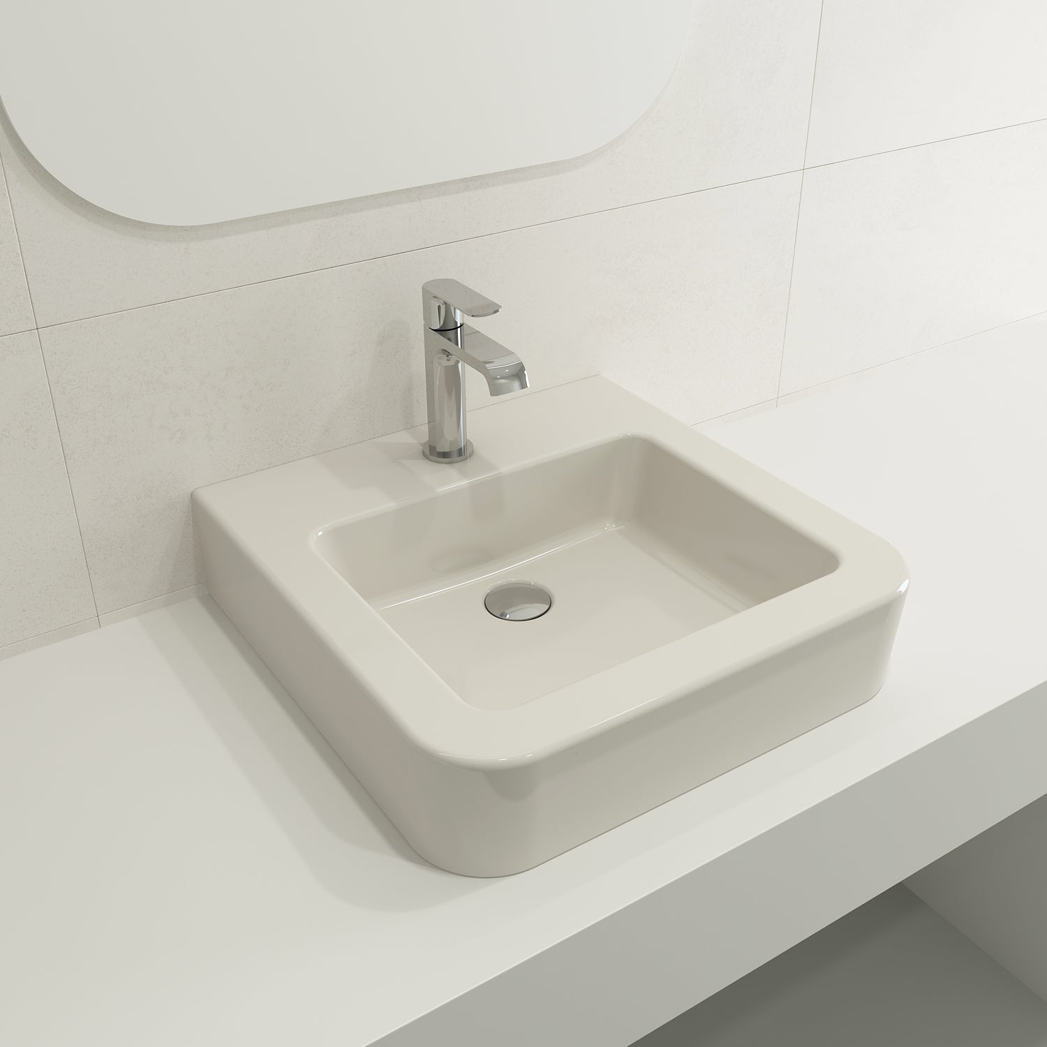 BOCCHI Parma 20" Rectangle Wallmount Fireclay Bathroom Sink, Biscuit, Single Faucet Hole, 1122-014-0126