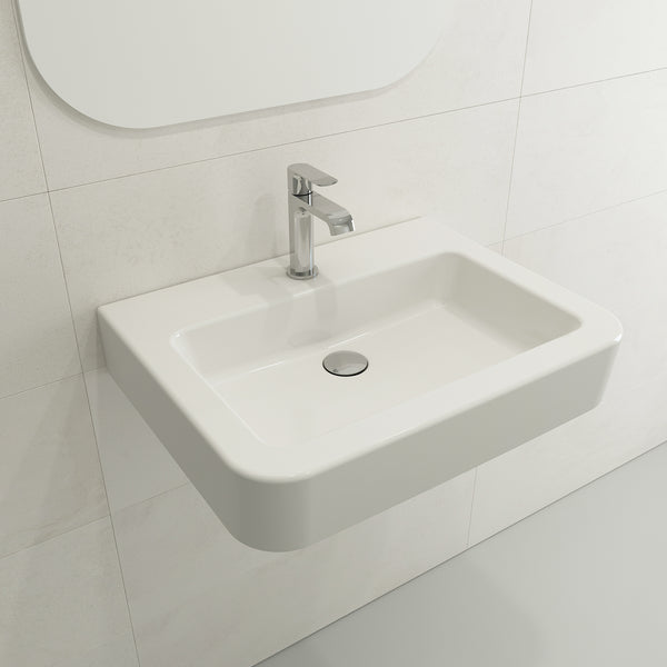 BOCCHI Parma 26" Rectangle Wallmount Fireclay Bathroom Sink, White, Single Faucet Hole, 1123-001-0126