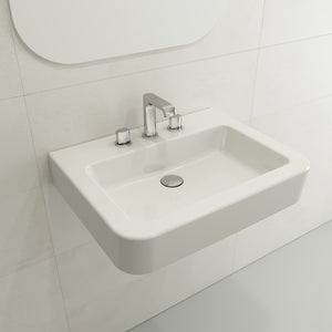 Alternate Image for BOCCHI Parma 26" Rectangle Wallmount Fireclay Bathroom Sink, White, 3 Faucet Hole, 1123-001-0127