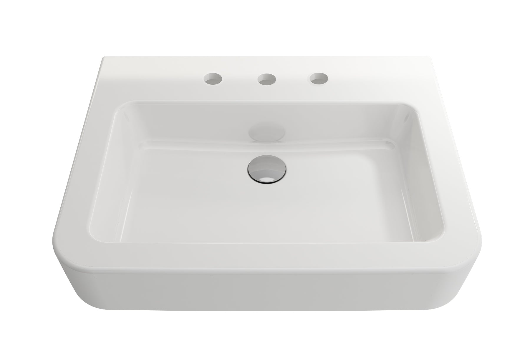 BOCCHI Parma 26" Rectangle Wallmount Fireclay Bathroom Sink, White, 3 Faucet Hole, 1123-001-0127
