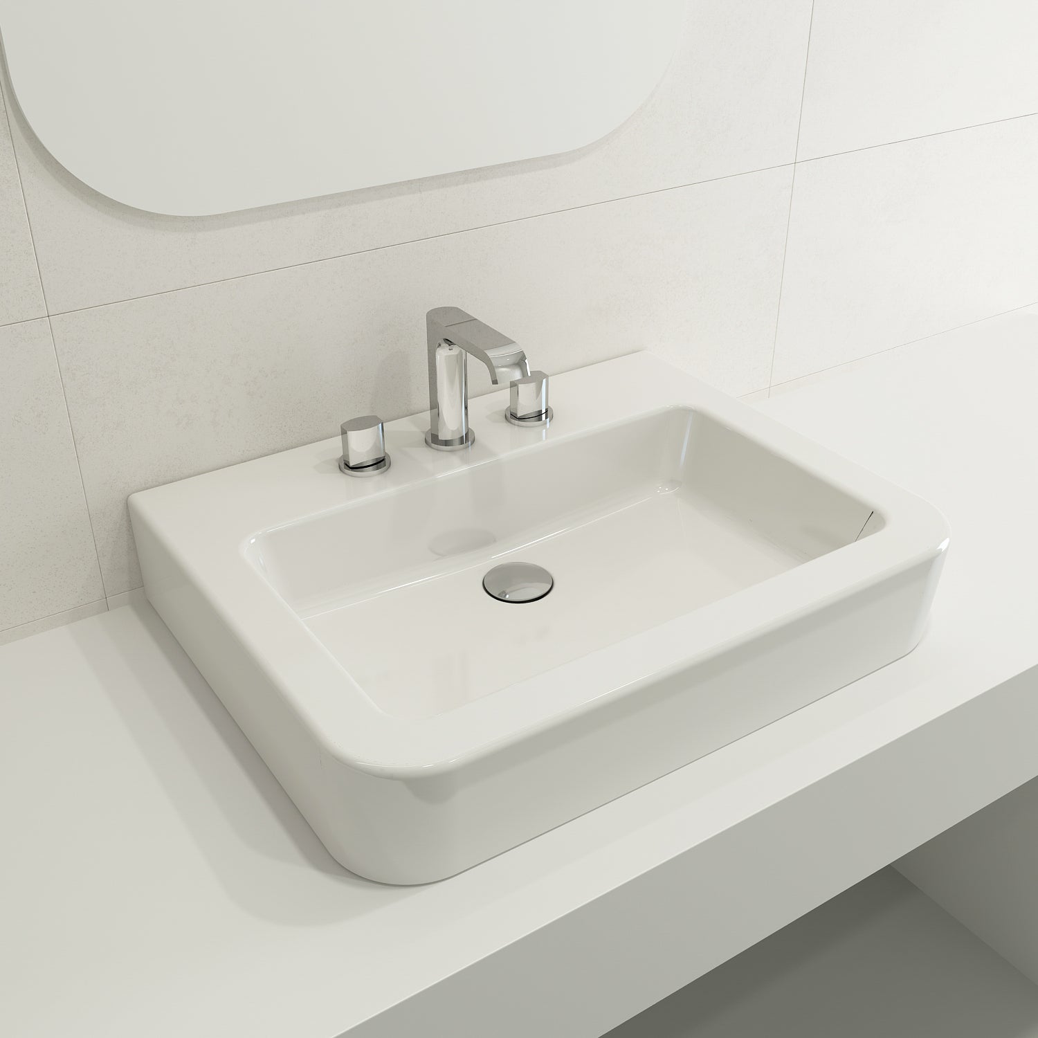 BOCCHI Parma 26" Rectangle Wallmount Fireclay Bathroom Sink, White, 3 Faucet Hole, 1123-001-0127