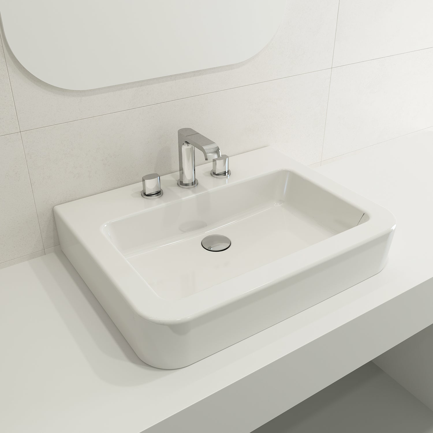 BOCCHI Parma 26" Rectangle Wallmount Fireclay Bathroom Sink, White, 3 Faucet Hole, 1123-001-0127