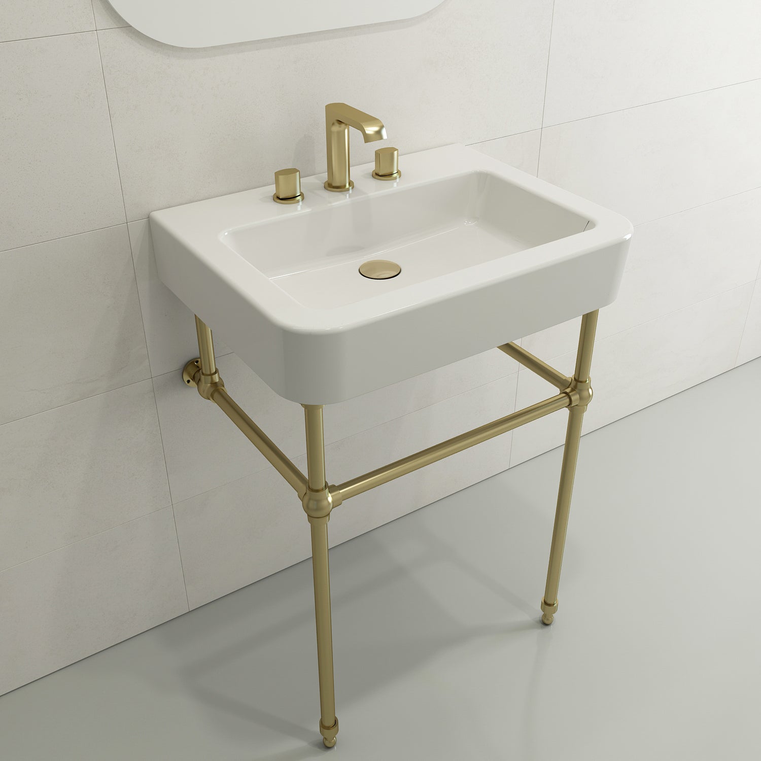 BOCCHI Parma 26" Rectangle Wallmount Fireclay Bathroom Sink, White, 3 Faucet Hole, 1123-001-0127