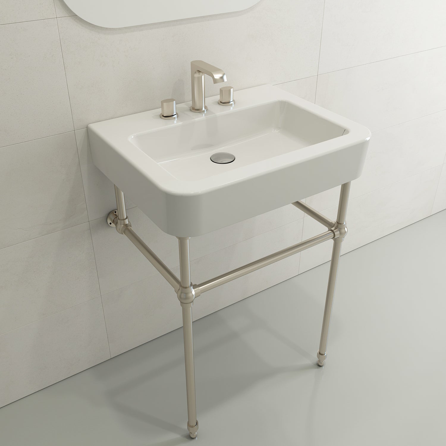 BOCCHI Parma 26" Rectangle Wallmount Fireclay Bathroom Sink, White, 3 Faucet Hole, 1123-001-0127