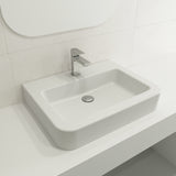 BOCCHI Parma 26" Rectangle Wallmount Fireclay Bathroom Sink, Matte White, Single Faucet Hole, 1123-002-0126