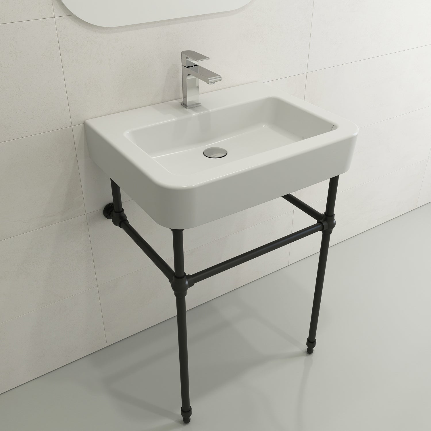 BOCCHI Parma 26" Rectangle Wallmount Fireclay Bathroom Sink, Matte White, Single Faucet Hole, 1123-002-0126