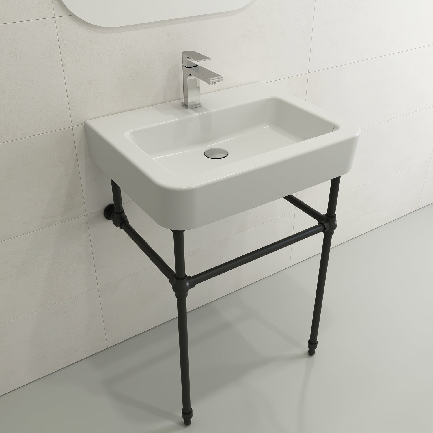 BOCCHI Parma 26" Rectangle Wallmount Fireclay Bathroom Sink, Matte White, Single Faucet Hole, 1123-002-0126