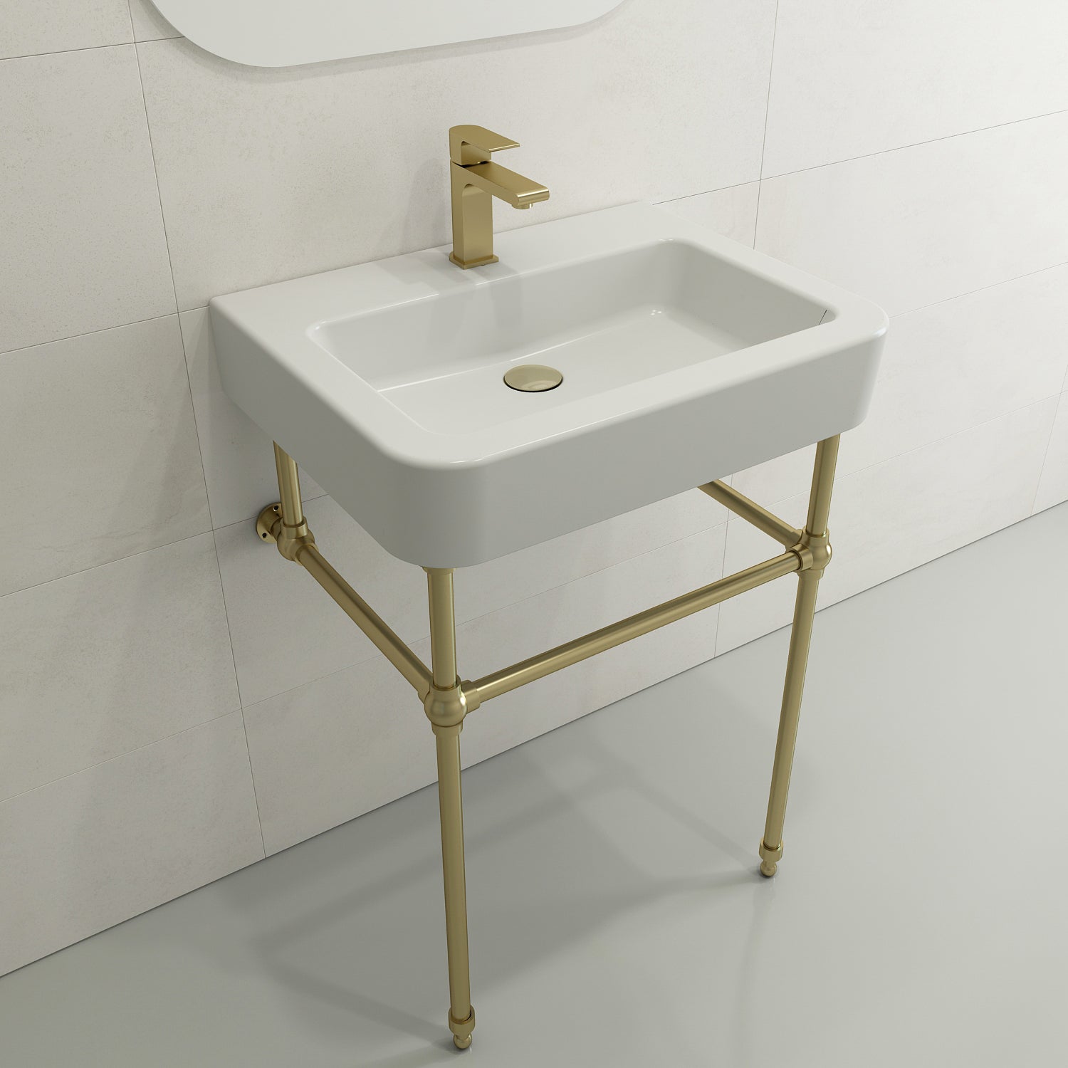 BOCCHI Parma 26" Rectangle Wallmount Fireclay Bathroom Sink, Matte White, Single Faucet Hole, 1123-002-0126