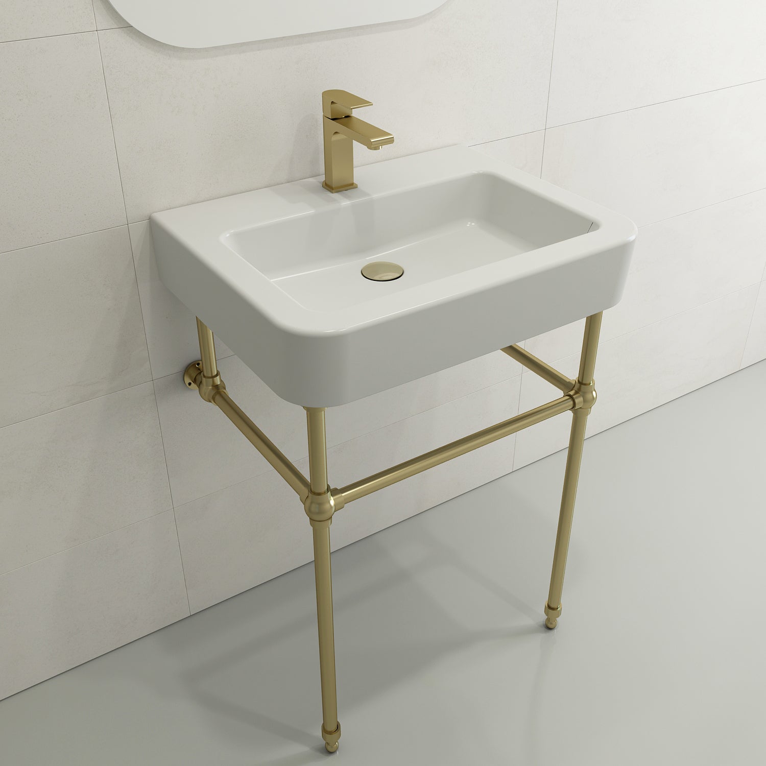 BOCCHI Parma 26" Rectangle Wallmount Fireclay Bathroom Sink, Matte White, Single Faucet Hole, 1123-002-0126