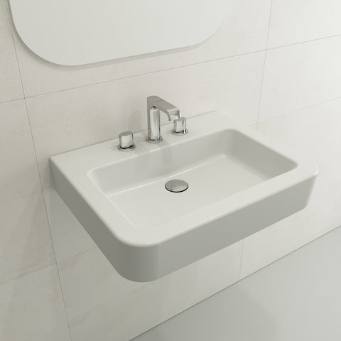 BOCCHI Parma 26" Rectangle Wallmount Fireclay Bathroom Sink, Matte White, 3 Faucet Hole, 1123-002-0127