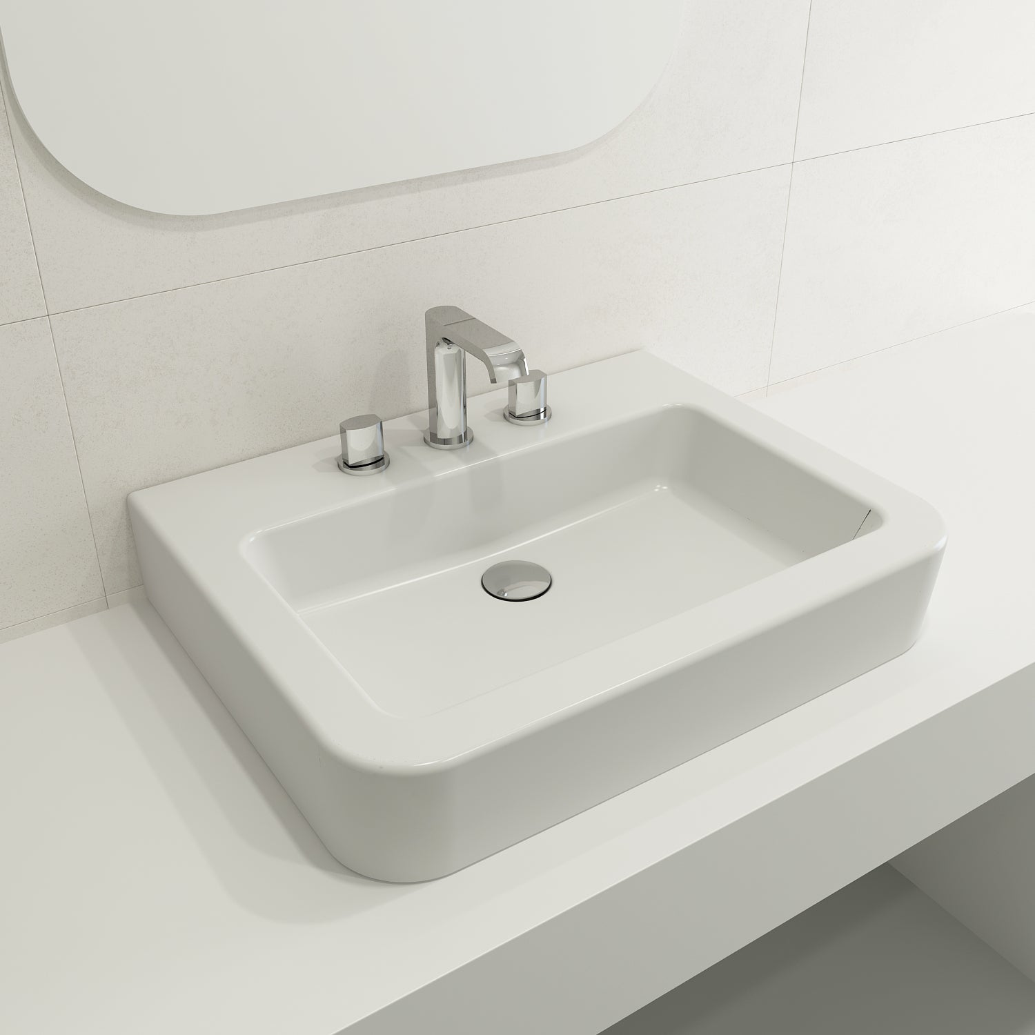 BOCCHI Parma 26" Rectangle Wallmount Fireclay Bathroom Sink, Matte White, 3 Faucet Hole, 1123-002-0127