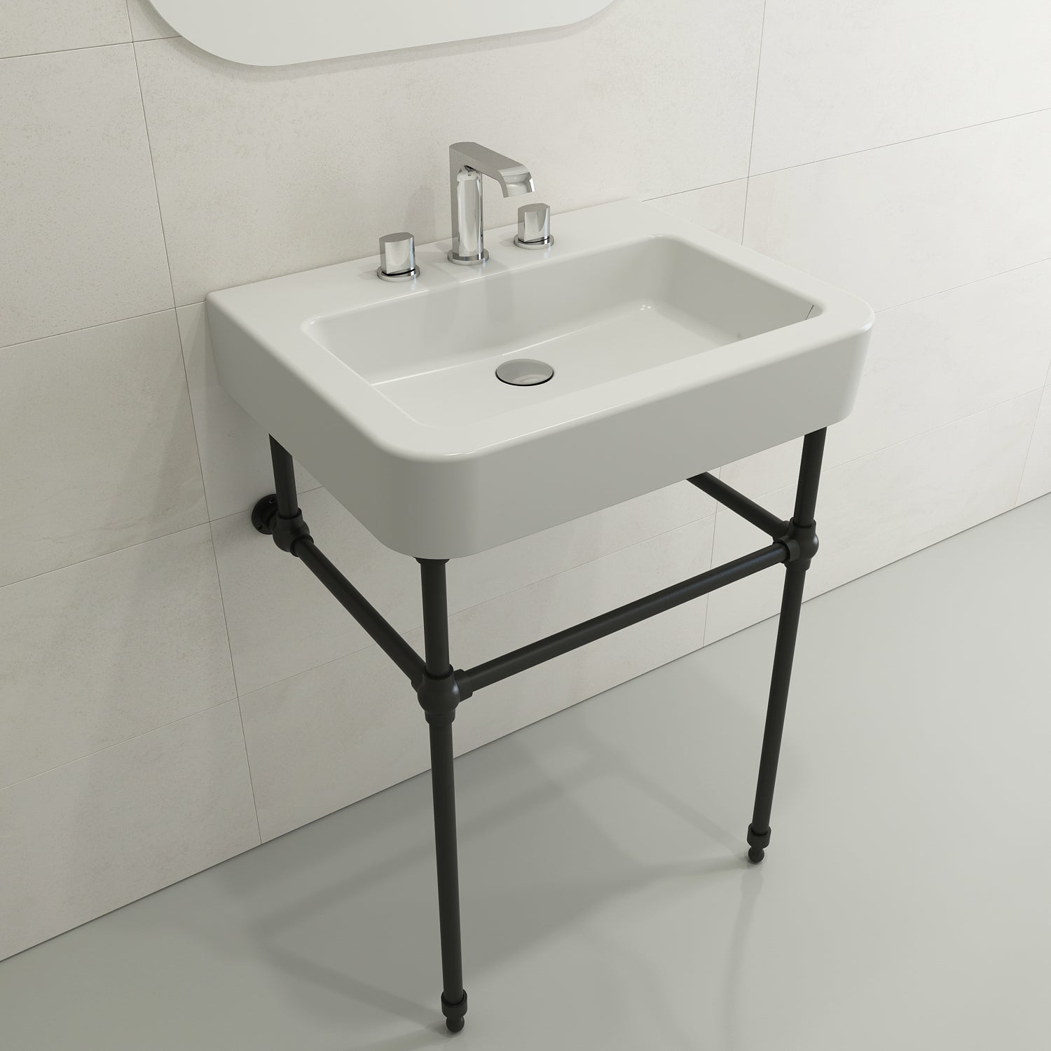 BOCCHI Parma 26" Rectangle Wallmount Fireclay Bathroom Sink, Matte White, 3 Faucet Hole, 1123-002-0127