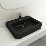 BOCCHI Parma 26" Rectangle Wallmount Fireclay Bathroom Sink, Matte Black, Single Faucet Hole, 1123-004-0126