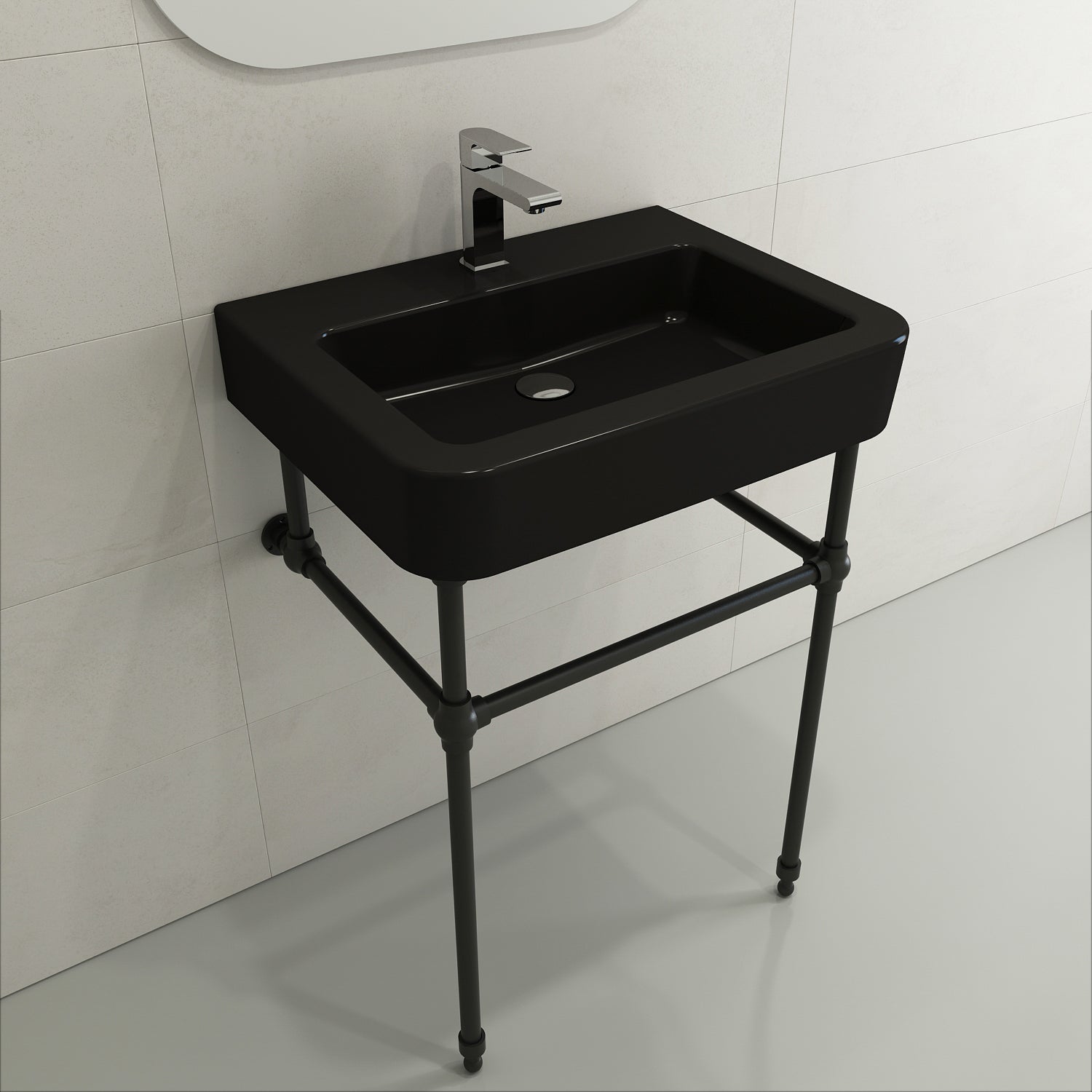 BOCCHI Parma 26" Rectangle Wallmount Fireclay Bathroom Sink, Matte Black, Single Faucet Hole, 1123-004-0126
