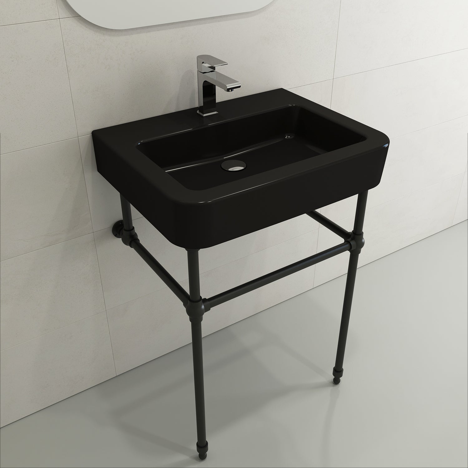 BOCCHI Parma 26" Rectangle Wallmount Fireclay Bathroom Sink, Matte Black, Single Faucet Hole, 1123-004-0126