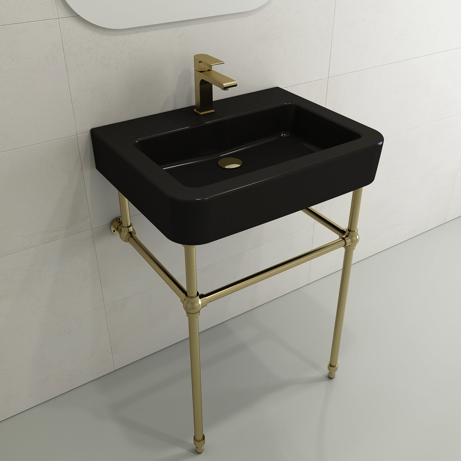 BOCCHI Parma 26" Rectangle Wallmount Fireclay Bathroom Sink, Matte Black, Single Faucet Hole, 1123-004-0126