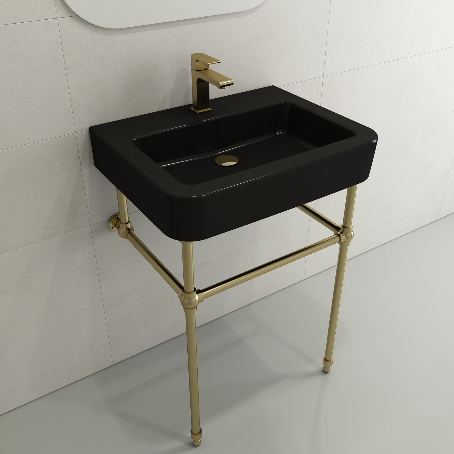BOCCHI Parma 26" Rectangle Wallmount Fireclay Bathroom Sink, Matte Black, Single Faucet Hole, 1123-004-0126