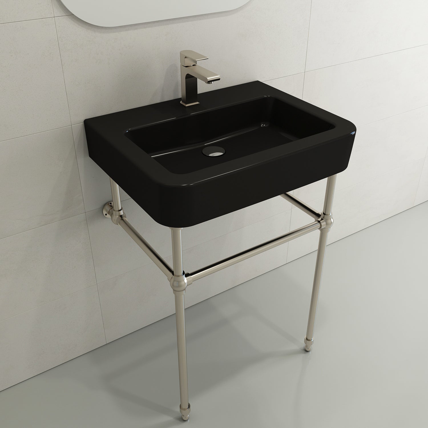 BOCCHI Parma 26" Rectangle Wallmount Fireclay Bathroom Sink, Matte Black, Single Faucet Hole, 1123-004-0126