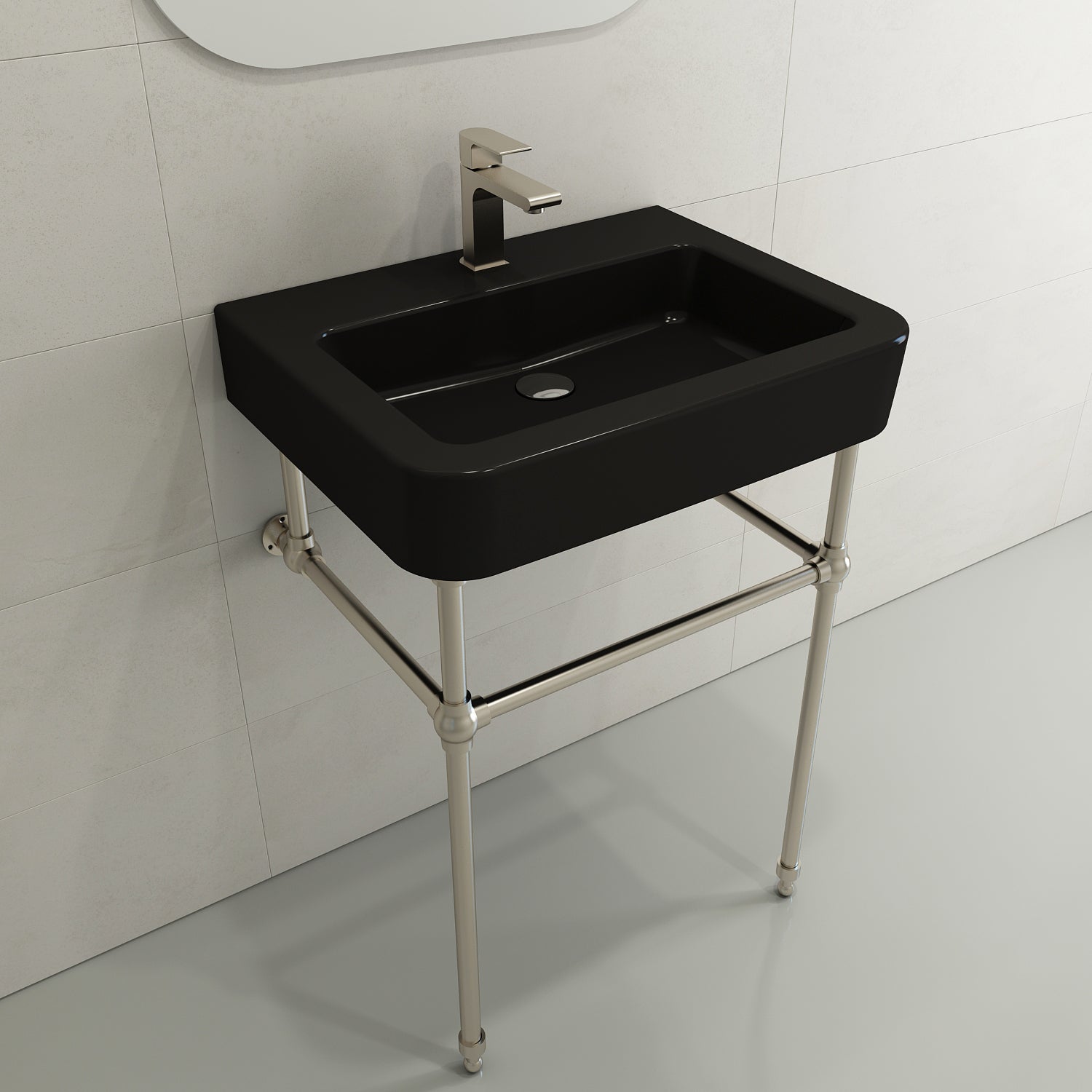 BOCCHI Parma 26" Rectangle Wallmount Fireclay Bathroom Sink, Matte Black, Single Faucet Hole, 1123-004-0126