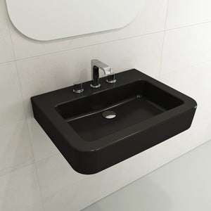Alternate Image for BOCCHI Parma 26" Rectangle Wallmount Fireclay Bathroom Sink, Matte Black, 3 Faucet Hole, 1123-004-0127