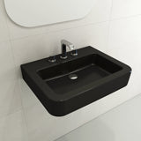 BOCCHI Parma 26" Rectangle Wallmount Fireclay Bathroom Sink, Matte Black, 3 Faucet Hole, 1123-004-0127