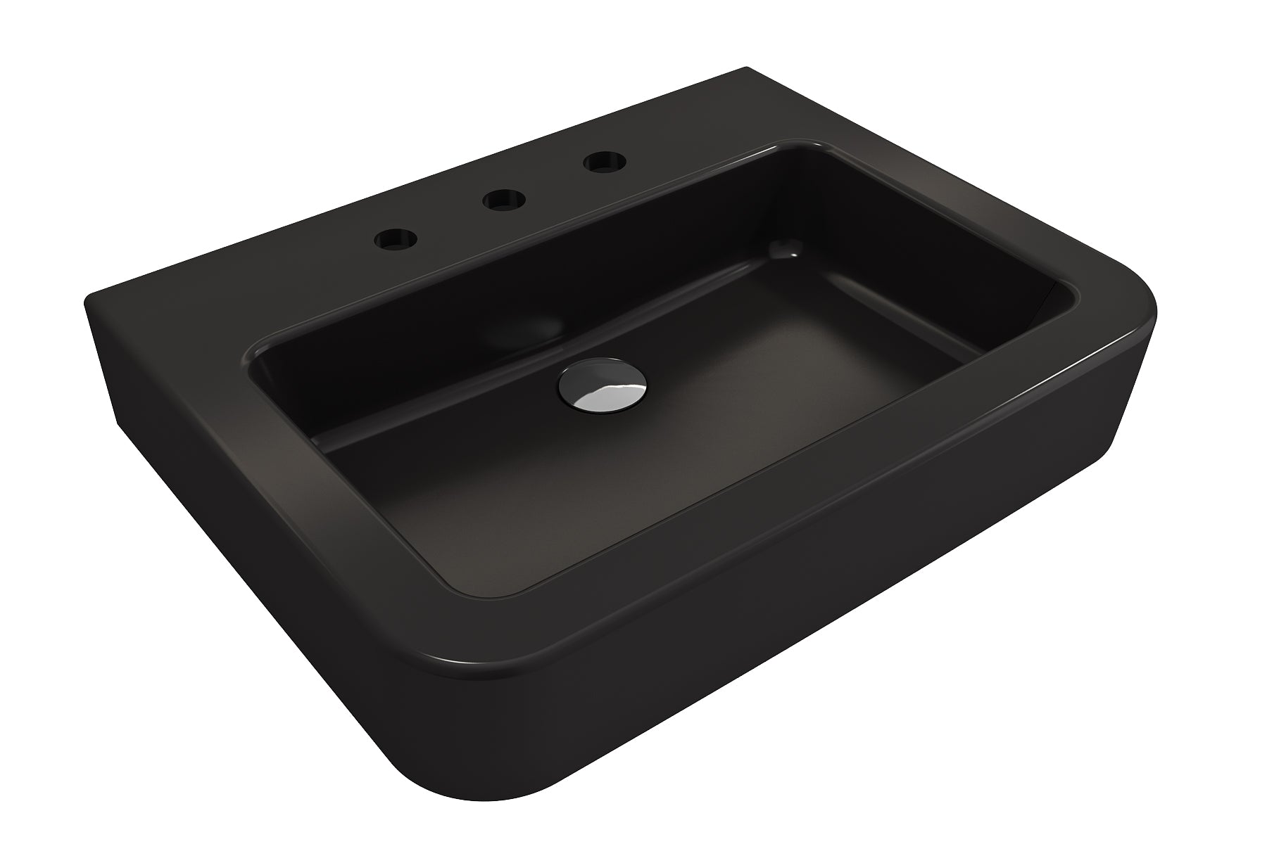 BOCCHI Parma 26" Rectangle Wallmount Fireclay Bathroom Sink, Matte Black, 3 Faucet Hole, 1123-004-0127