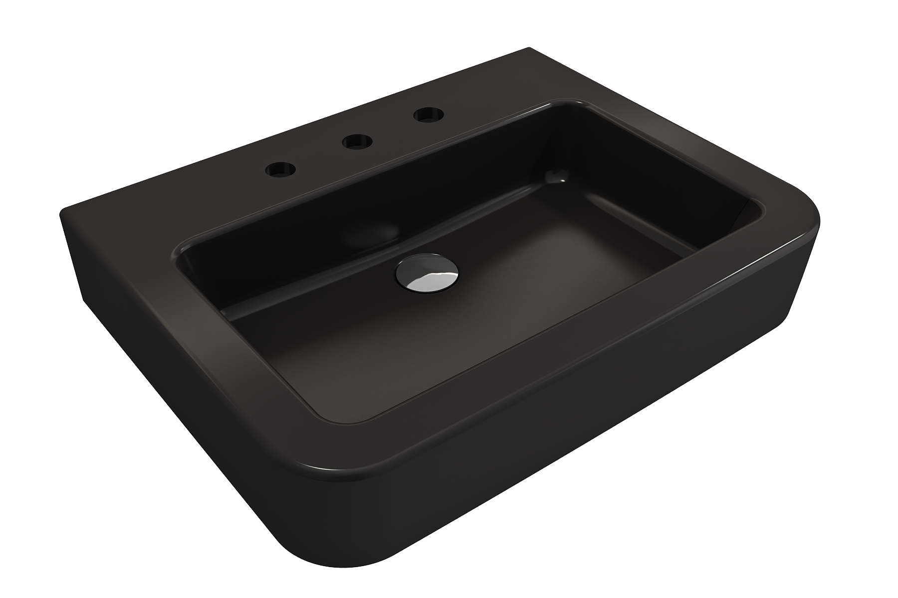 BOCCHI Parma 26" Rectangle Wallmount Fireclay Bathroom Sink, Matte Black, 3 Faucet Hole, 1123-004-0127