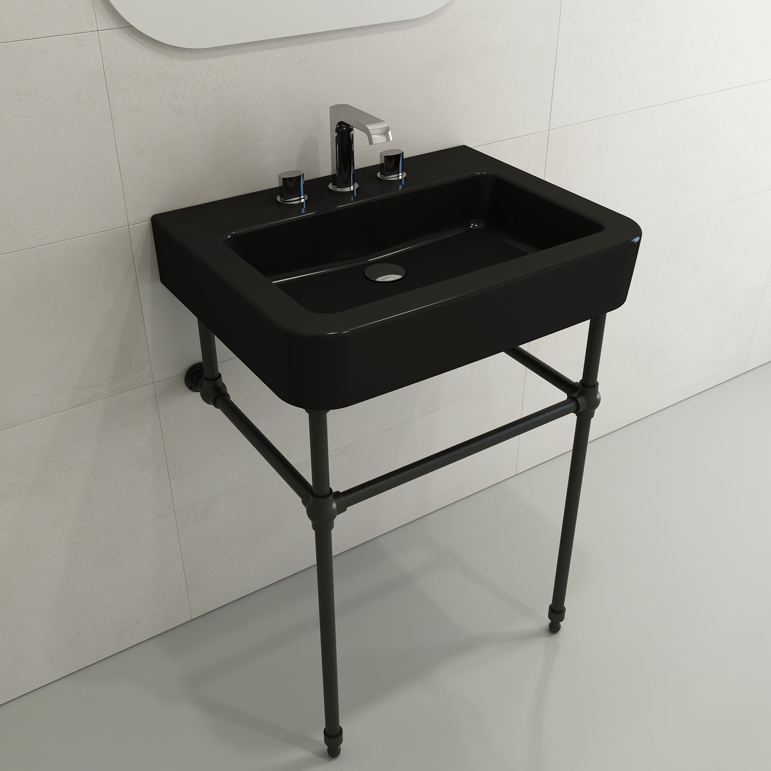 BOCCHI Parma 26" Rectangle Wallmount Fireclay Bathroom Sink, Matte Black, 3 Faucet Hole, 1123-004-0127