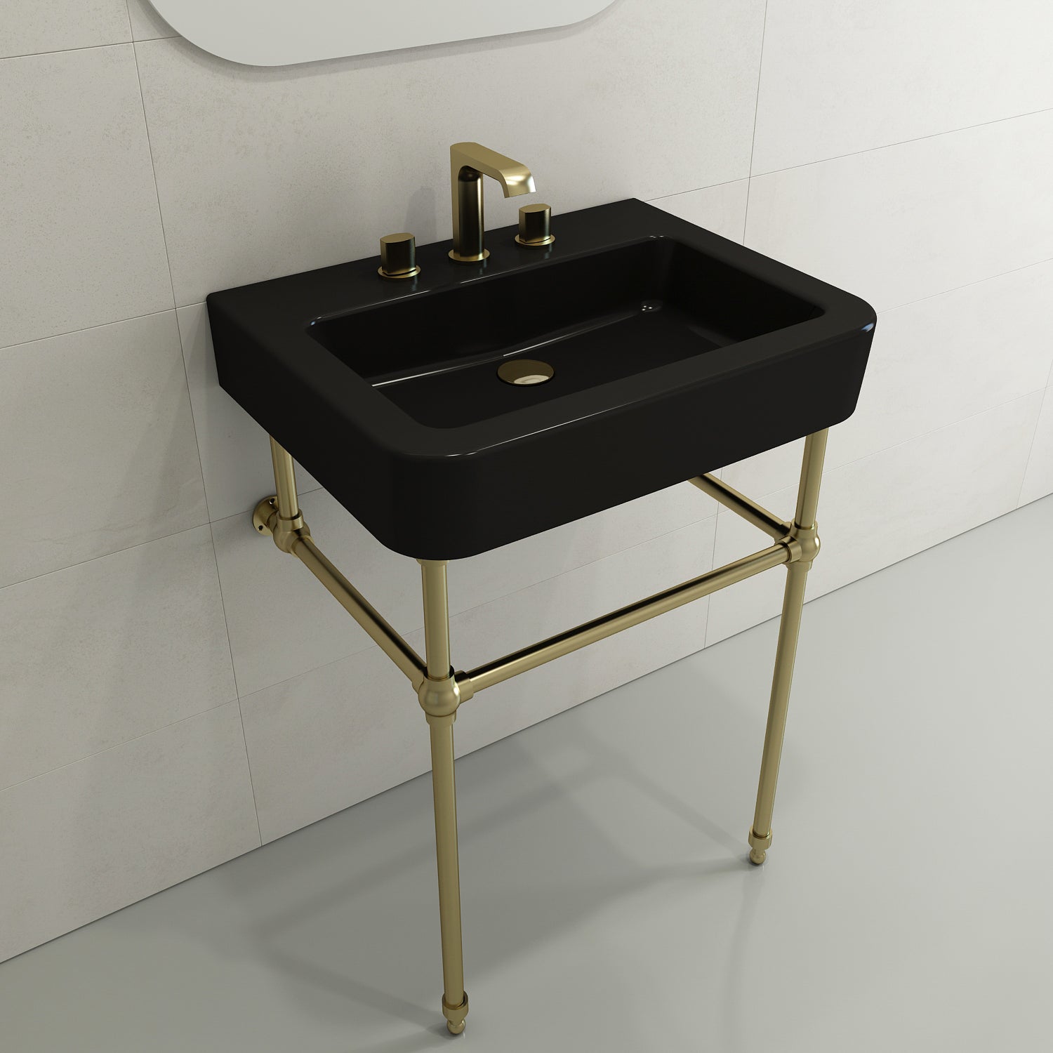 BOCCHI Parma 26" Rectangle Wallmount Fireclay Bathroom Sink, Matte Black, 3 Faucet Hole, 1123-004-0127
