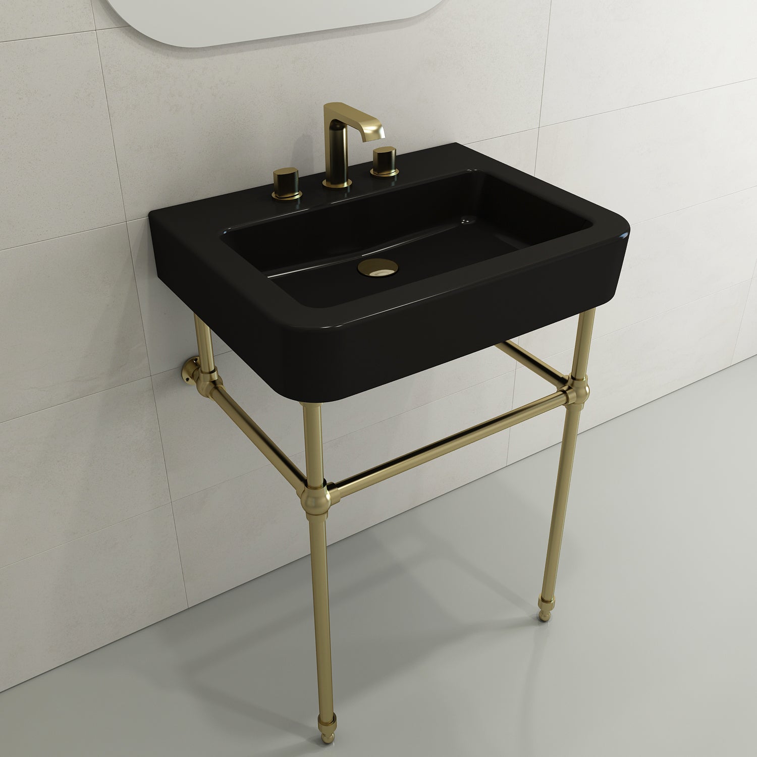 BOCCHI Parma 26" Rectangle Wallmount Fireclay Bathroom Sink, Matte Black, 3 Faucet Hole, 1123-004-0127