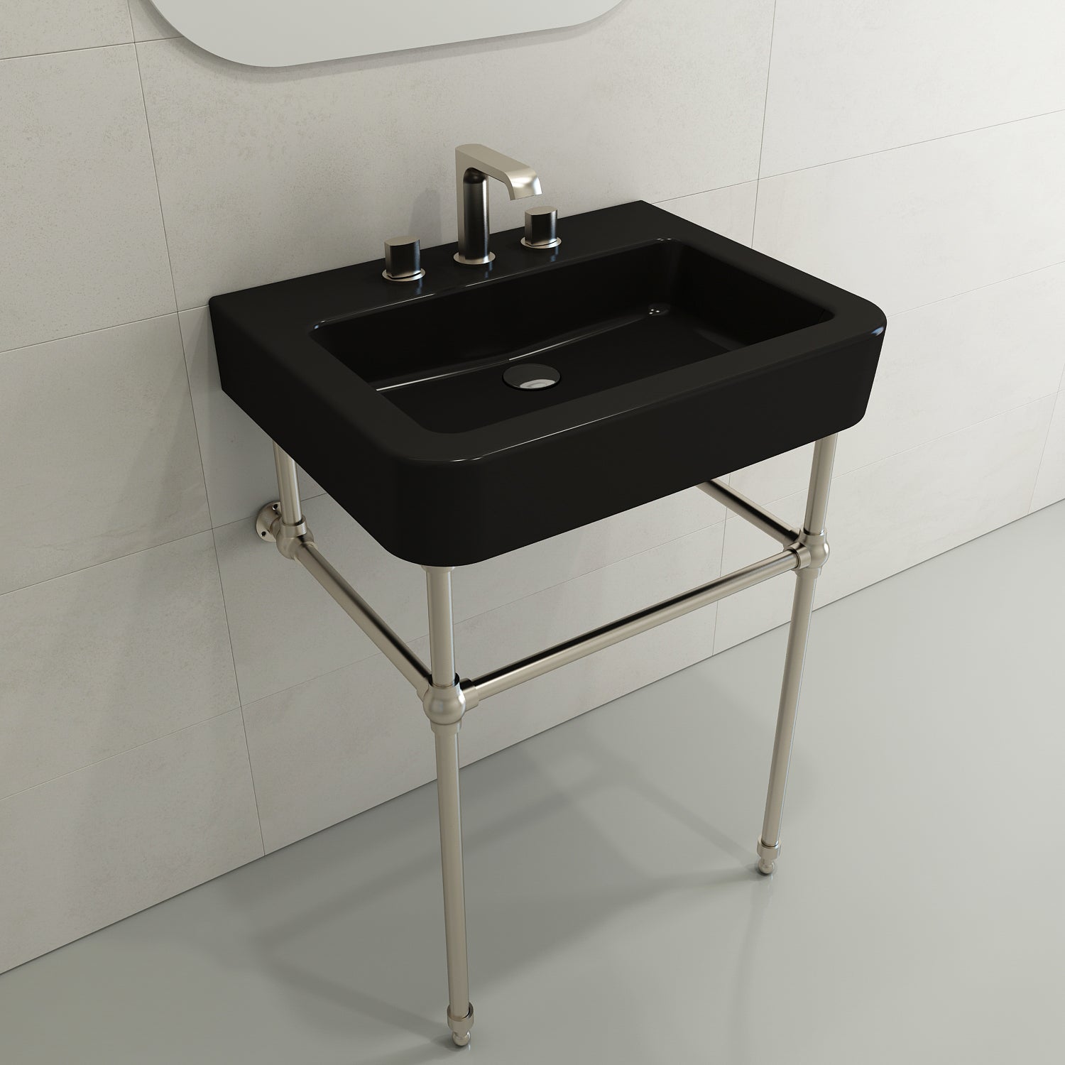 BOCCHI Parma 26" Rectangle Wallmount Fireclay Bathroom Sink, Matte Black, 3 Faucet Hole, 1123-004-0127