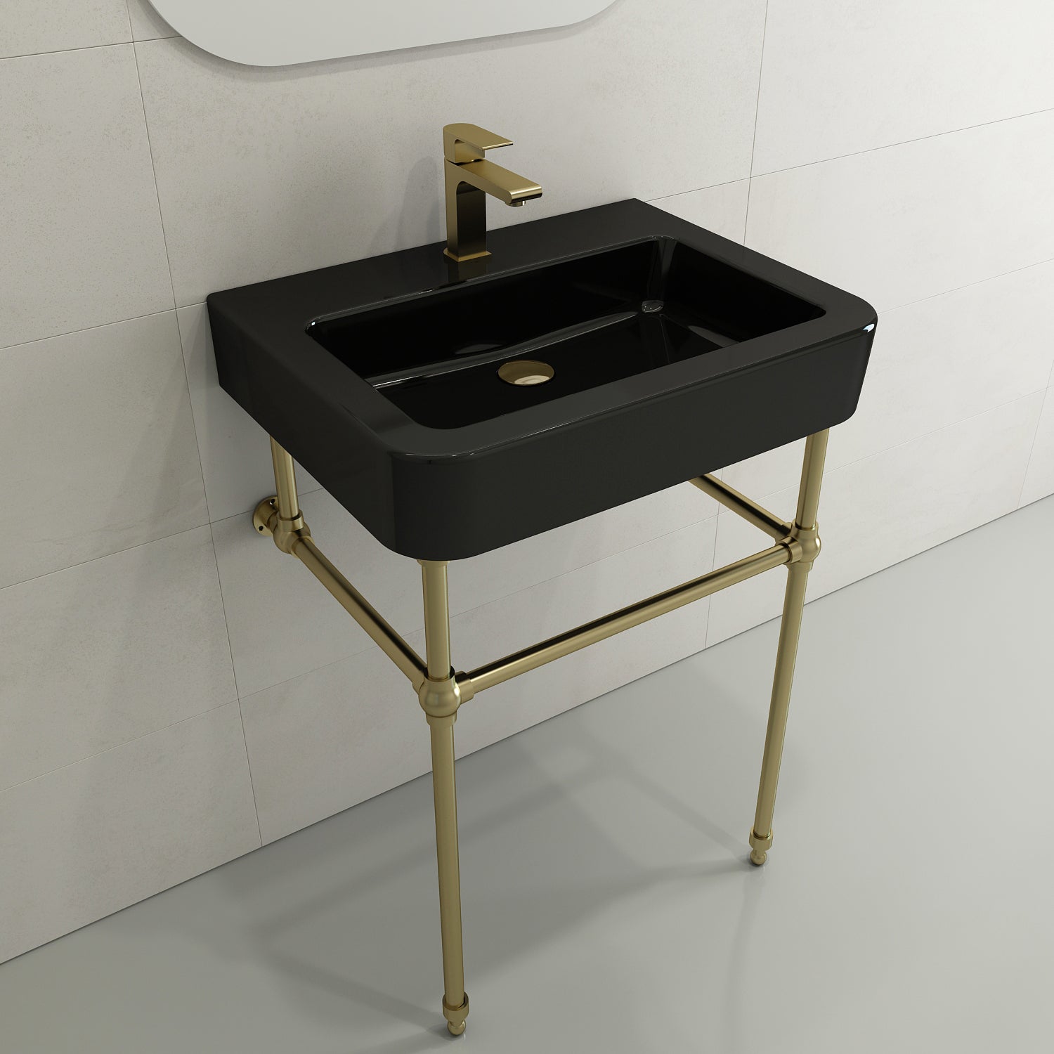 BOCCHI Parma 26" Rectangle Wallmount Fireclay Bathroom Sink, Black, Single Faucet Hole, 1123-005-0126