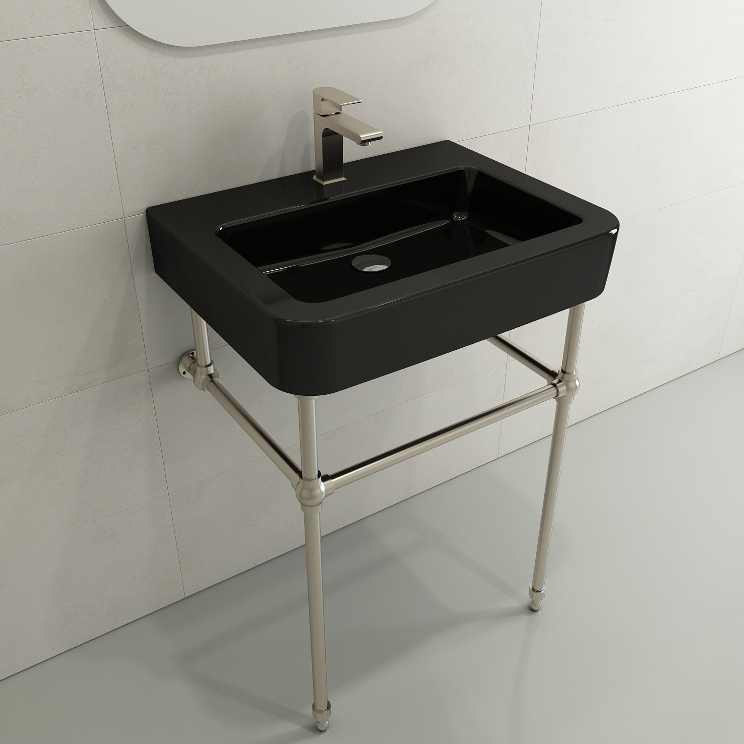 BOCCHI Parma 26" Rectangle Wallmount Fireclay Bathroom Sink, Black, Single Faucet Hole, 1123-005-0126