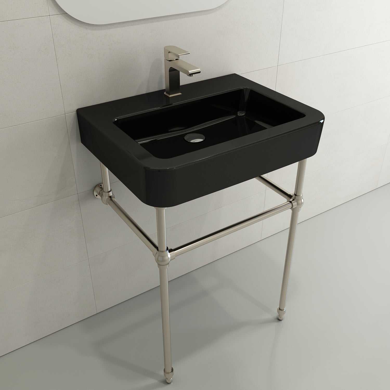 BOCCHI Parma 26" Rectangle Wallmount Fireclay Bathroom Sink, Black, Single Faucet Hole, 1123-005-0126
