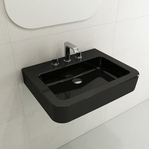 Alternate Image for BOCCHI Parma 26" Rectangle Wallmount Fireclay Bathroom Sink, Black, 3 Faucet Hole, 1123-005-0127