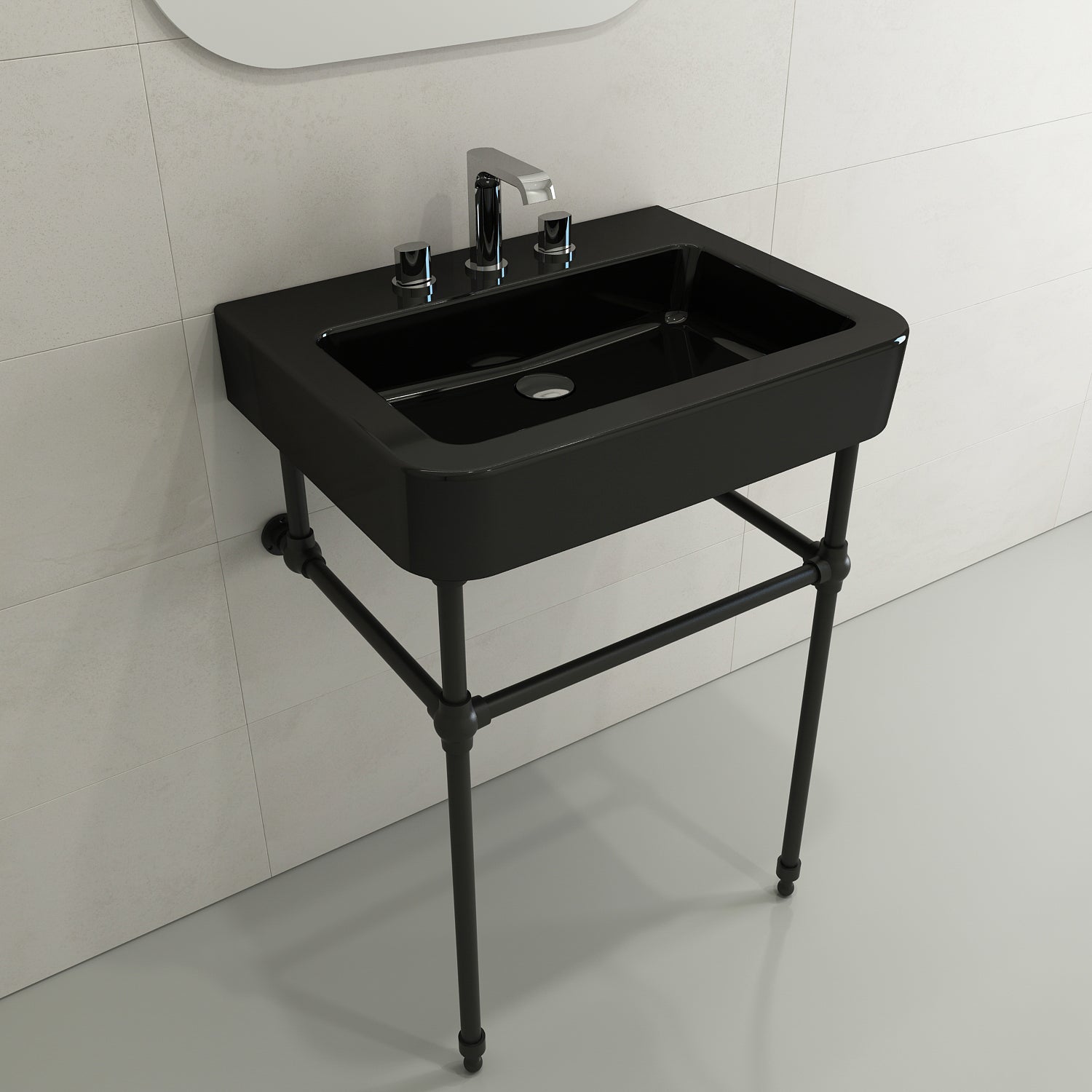 BOCCHI Parma 26" Rectangle Wallmount Fireclay Bathroom Sink, Black, 3 Faucet Hole, 1123-005-0127
