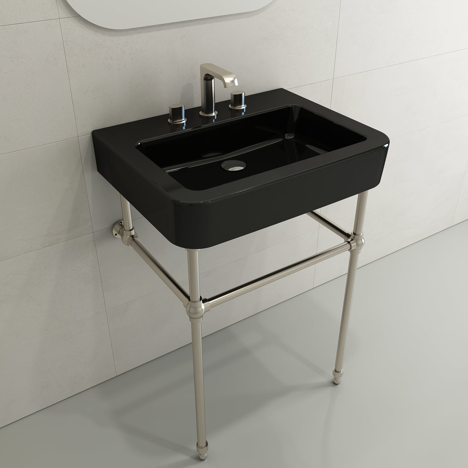 BOCCHI Parma 26" Rectangle Wallmount Fireclay Bathroom Sink, Black, 3 Faucet Hole, 1123-005-0127