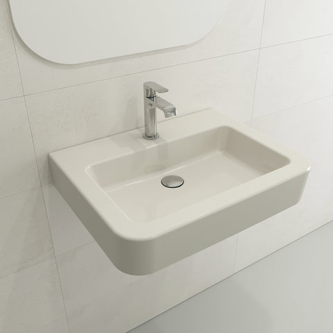 BOCCHI Parma 26" Rectangle Wallmount Fireclay Bathroom Sink, Biscuit, Single Faucet Hole, 1123-014-0126